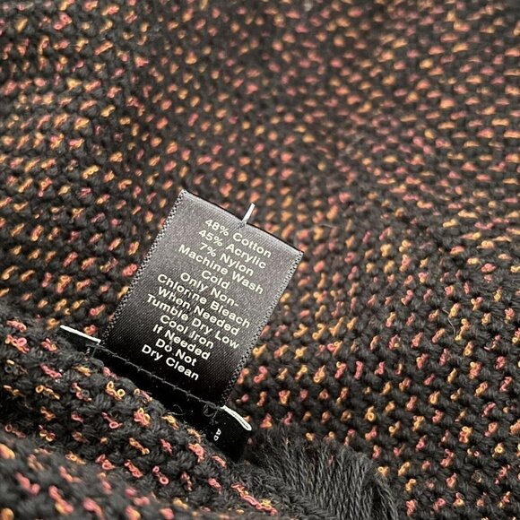 Ann Taylor Cardigan Sweater Orange Pink Black Open Fringe Knit Large - Picture 6 of 6